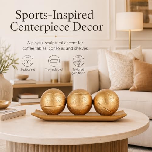 XMGZQ Small Decorative Tray and Orbs Balls Set,Gold Decorative Balls with Centerpiece Bowls for CoffeeTable,Living Room,TV Stand,Center Pieces Decoration for Table,Centro de Mesa de Comedor (Gold) - Image 3