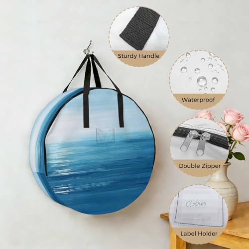 Blue Ocean Round Storage Bag 30 Inch, Ocean Water Scenery Summer Clothes Storage Container with Handles Heavy Duty Organizer for Comforter, Bedding & Holiday Wreaths - Image 5