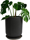 Deep Dream 8 Inch Ceramic Pots for Plants, Heavy Plant Pot for Indoor Outdoor Plants, Large Plant Pot with Drainage Hole and Saucer, Modern Tall Flower Pot, Gifts for Plant Lovers, Black by DeepDream