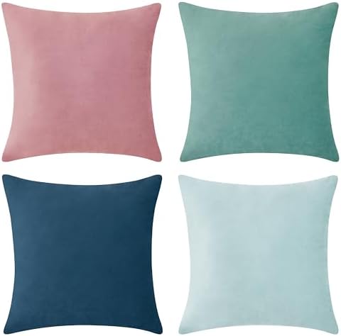 MONDAY MOOSE Decorative Throw Pillow Covers Cushion Cases, Set of 4 Soft Velvet Modern Designs, Mix and Match for Home Decor, Pillow Inserts Not Included (20x20 inch, Pink/Blue) by MondayMoose