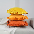 Jemiipee Velvet Ruffle Throw Pillow Covers Couch, Set of 2 Decorative Pillowcases with Ruffles 20x20 Inch Solid Color Shabby Chic Farmhouse Cushion Cover for Living Room Sofa Bed, Beige - Image 4