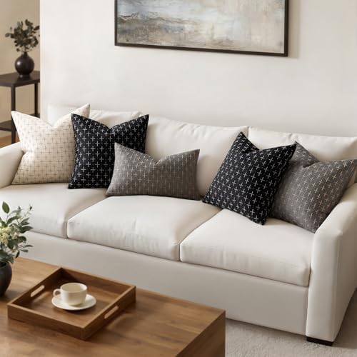 MIULEE Pack of 2 Decorative Burlap Linen Throw Pillow Covers Modern Farmhouse Vintage Pillowcase Rustic Woven Textured Cushion Cover for Sofa Couch Bed 22x22 Inch Black - Image 5