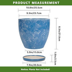 Ceramic Flower Pot - 10 Inch Planter with Drainage Hole and Saucer, Modern Large Planters, Decorative Plant Pot for Indoor Ourdoor, Room Home Garden Porch Decor, Plant Lover Gifts, Blue - Image 3