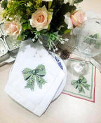 Embroidered Cloth Napkin Green Bow Christmas Cotton Napkins Set of 6, 20 x 20 Hemstitch Table Napkins, Machine Washable, for Daily & Holiday Dining, Great Gift Ideas - Image 5