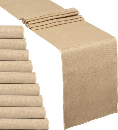 10 Pack Natural Burlap Table Runners (12 x 72 Inch) | Rustic Jute Table Runners for Wedding, Farmhouse, Thanksgiving, Coffee Table Decor Cover, Fall Décor & Parties by BULMAK