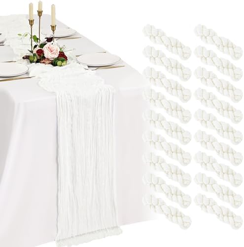 18 Pack Cheesecloth Table Runner 10FT Ivory White Table Runner Boho Gauze Cheese Cloth Table Runners Long Rustic Sheer Table Decorations for Wedding Party Baby Bridal Shower Birthday Holiday Spring by Showgeous