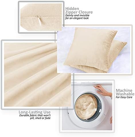 Nestl Throw Euro Pillow Covers, Cozy Velvet Decorative Pillow Covers 26 x 26 Inches, Soft Solid Couch Pillow Case for Sofa, Bed and Car, Set of 4 - Beige Cream - Image 3