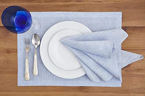 Solino Home 100% Linen Placemats Chambray Blue, Athena 14 x 19 in, Set of 4 - Image 2