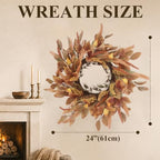 24" Artificial Fall Wreath for Front Door, Autumn Harvest Wreath with Eucalyptus Leaves, Sorghum, Farmhouse Thanksgiving Decor for Indoor Outdoor Porch, Window&Entryway (Autumn Yellow) - Image 4