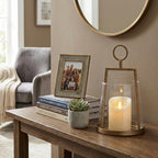 Modern Farmhouse Hurricane Candle Holder, Antique Brass Metal Centerpiece - Image 6