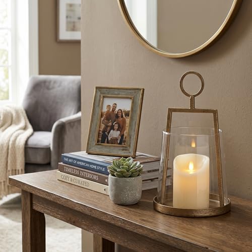 Modern Farmhouse Hurricane Candle Holder, Antique Brass Metal Centerpiece - Image 6