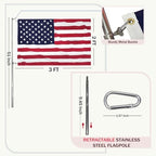 JRED 4 Pack American Flags for Classroom on Stick, 2x3FT US Flags USA Banner with 51'' Retractable Stainless Steel Pole, Flagpole Clips and Carabiners for 4th of July Decorations - Image 3