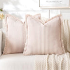 MIULEE Pink Striped Euro Decorative Throw Pillow Covers, 24x24 by MIULEE