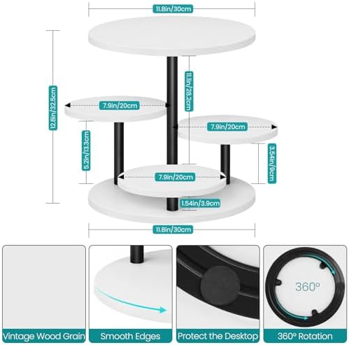 ELITEROO 4 Tiered Wooden Cupcake Stand, Round cake and cupcake stand combo with serving Tray, 360°Rotating Dessert Tower for Pie Table Display Rack for Wedding Birthday Baby Shower Tea Party, White - Image 5