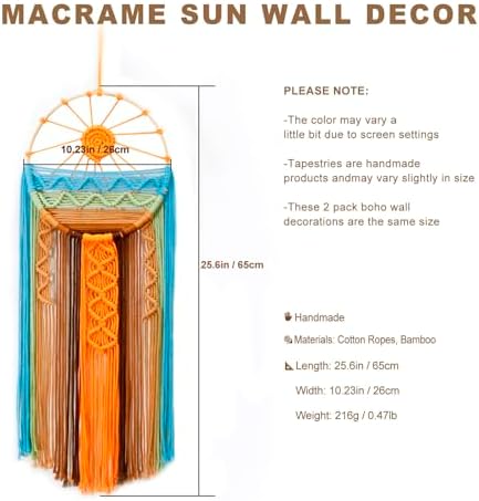 Artilady 2 Pack Macrame Hanging Tapestry Sun Wall Decor, Boho Dream Catcher - Image 4