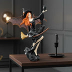 Comfy Hour 9 Inch Dark Fairy Witch Figurine, Sorceress Statue with Black Cat on Broom, Gothic Shelf Decor, Hand-Painted Polyresin Fantasy Sculpture, 1 Piece - Image 2