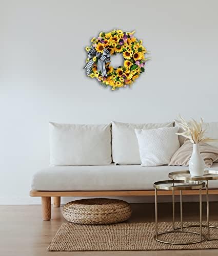 TOKCARE Sunflower Wreaths for Front Door, TOKCARE 18 inch Yellow Spring and Summer Door Wreath with Bow, Handmade Silk Sunflower Decor for Home Party Festival Wedding Decor - Image 6