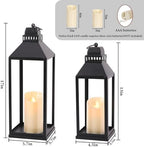 Decorative Lanterns Indoor Outdoor, 2Pcs 17" 13" Black Lantern with Candles - Image 2
