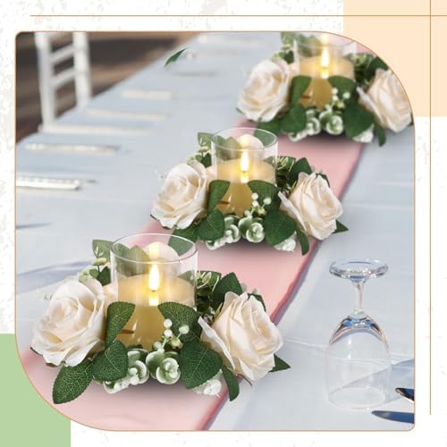 Yunlly 20 Pcs Rose Candle Rings with Candles Sets, Champagne - Image 6
