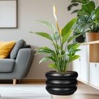SQOWL Ceramic Flower Pot 13.5 Inch - Large Planter for Indoor Plants Outdoor Plant Pot with Drainage Hole Round Planter Mid-Century Flower Pot for Porch Living Room Decor Black - Image 2