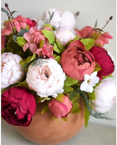 FiveSeasonStuff Burnt Pink and Dusty Pink Vintage Artificial Peonies Silk Flowers and Hydrangeas for Wedding Bridal Home Decor – Beautiful Floral Centerpiece Bouquet (Fireside Romance) - Image 4