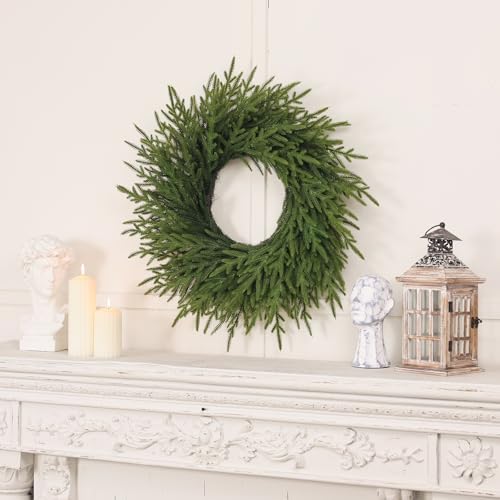 26" Artificial Norfolk Pine Wreath, Christmas Greenery for Front Door Decor - Image 5