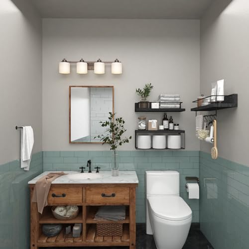 PopiShelves Bathroom Shelves Over Toilet for Wall, Floating Shelves with Storage Basket Paper Holer for Kitchen Living Room, Bedroom & Classroom, Set of 3 (Black) - Image 6