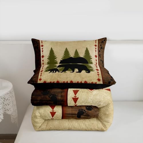 Rustic Farmhouse King Size Bear Paw Print Comforter Set - Wild Bear Bedding, Nature Woodland Decor, Down Comforter & Duvet Insert in Brown & Green - Image 7