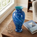 Dark Blue Hand Blown Glass Vase 11.8" Tall Beautiful Designer Flower Vase - Image 5