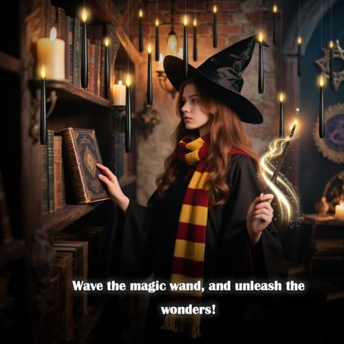 kakoya Flameless Floating Candles with Wand，20 Pcs Magic LED Hanging Taper Candles，Flickering Battery Operated Taper Candle with Wand Remote for Halloween Decorations Best Gift(Black) - Image 5
