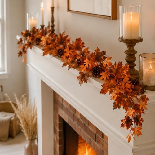 2 Pcs 6 ft Fall Mantle Garland Neutral Halloween Autumn Home Decor - Image 6