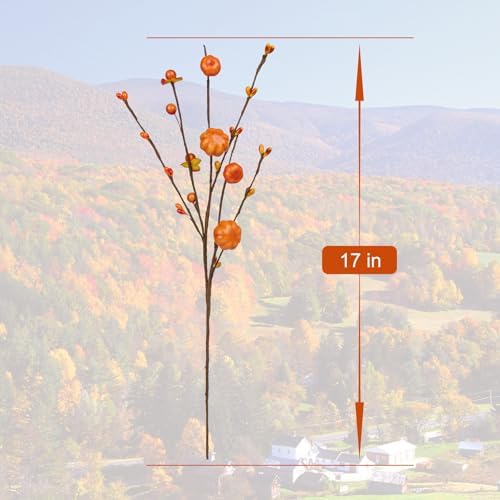 JINGHONG 18 Pack Artificial Pumpkin Picks 17” Tall Orange Berry Stems Fall Pumpkin Branches for Autumn Harvest Festival Thanksgiving Day Decor - Image 5
