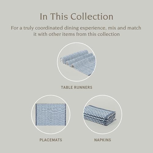 Over&Back Set of 4 Hand-Blocked Placemats - Colorful Dining Table Mat - Each Placemat is Unique - 100% Cotton - Machine Washable - Kitchen and Home Decor - Blue Herringbone - Image 4
