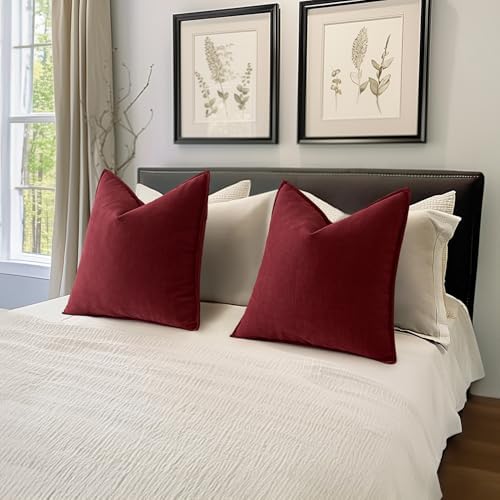 MIULEE Pack of 2 Christmas Burgundy Chenille Pillow Covers 18x18 Inch - Image 5
