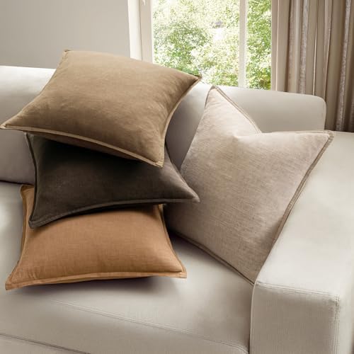 MIULEE Neutral Brown Boho Linen Pillow Covers 24x24 Inch Pack of 4 - Image 2