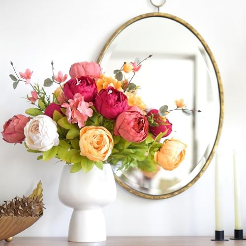 FiveSeasonStuff Peach, Coral, Cream & Burgundy Artificial Peony Set of 2 - Image 4