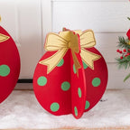Glitzhome Set of 2 Wooden Christmas Ornaments Porch Decor,Interlocking Xmas Porch Sign with Golden Bows,Standing Porch Sign for Front Door Indoor Outdoor Holiday Decor,24" H &18" H - Image 5