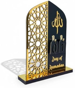 2 Pieces Wood Ramadan Decorations Islamic Eid Mubarak Kareem Table Sign Moon Hollow Star Ornament for Muslim Party Tabletop Decor Home Art Craft Decoration Golden Moon (Black, Medium - 8"W x 12"H) by LUXURYCONCEPT