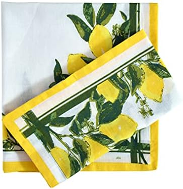 FINGERCRAFT Cloth Napkins Set of 8 Cotton Linen, 20x20 Inch, Lemon Print by FINGERCRAFT