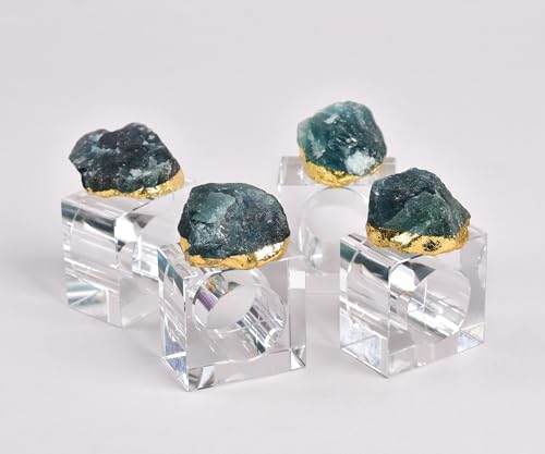 AMOYSTONE Green Fluorite Napkin Rings Glass Base Dining Table Decor - Image 5