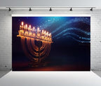 BELECO 9x6ft Fabric Hanukkah Backdrop Jewish Holiday Menorah Candles Background Religious Theme Party Decorations Photo Booth Studios Props Wallpaper - Image 3