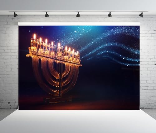 BELECO 15x10ft Fabric Hanukkah Backdrop Jewish Holiday Menorah Candles Background Religious Theme Party Decorations Photo Booth Studios Props Wallpaper - Image 3