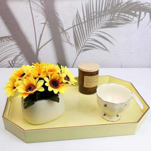 Spsyrine Yellow Plastic Serving Tray for Ottoman, Coffee Table, Octagon Decorative Tray for Entertaining, Outdoor, Living Room, Home Decor - Image 3