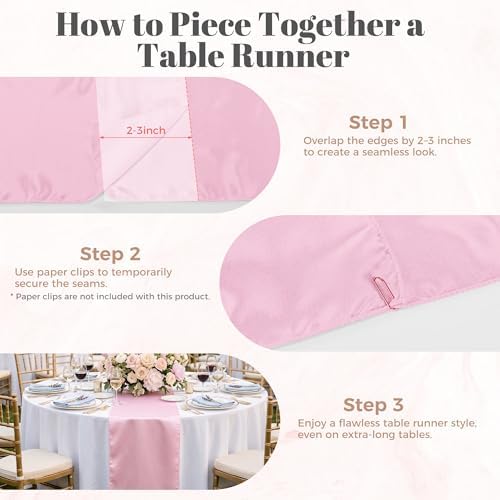 24 Pack Pink Satin Table Runners 12 x 108 Inch Reusable Seamless Design - Image 5