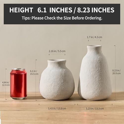 Ceramic Vase Set of 2 for Home Decor, 6.1"+8.23" Handcrafted Off-White Rustic Terracotta Vases, Vintage Farmhouse Decor, Minimalist Decorative Vases for Table Centerpiece Fireplace Nightstand - Image 2