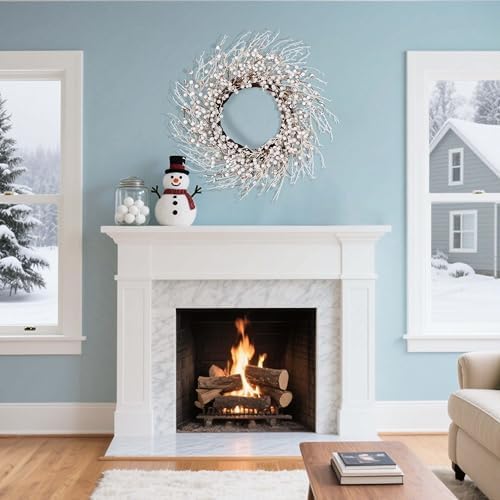 Winter Wreaths for Front Door 24 Inch Artificial Winter Wreath White Berry Wreath for Indoor Outdoor Window Wall Christmas Holidays - Image 5