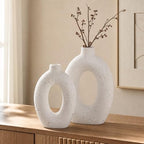 LE TAUCI Ceramic Vases Set of 2, White Hollow Donut Flower Vases, Nordic Decor Decorative Centerpiece for Living Room, Office Table, Shelf, Mantel, White Speckled (H10.5”xW8.5”) by LETAUCI