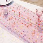 6 Pcs Embroidery Daisy Tulle Table Runners Bohemian Country Florals Tulle Lace Table Runner 120 Inch 10 Ft White Champagne Pink Lace Fabric for Home Dining Wedding DIY Craft - Image 6