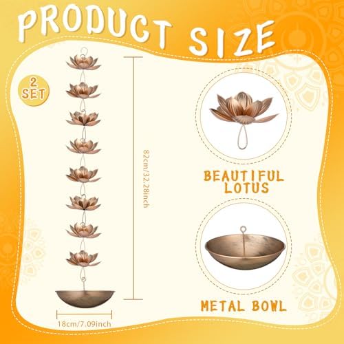 LemonRoad 2Set Diwali Hanging Urli Bowl Metal Lotus Floating Diya Pot Decor - Image 2