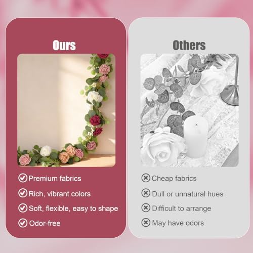 Aneco 2‑Pack 6 Ft Wine Red Artificial Eucalyptus Rose Garland Vine - Image 4